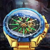 NEW - Luxury Men Gold Skeleton Luminous Military Automatic Mechanical Waterproof Watch - The Jewellery Supermarket