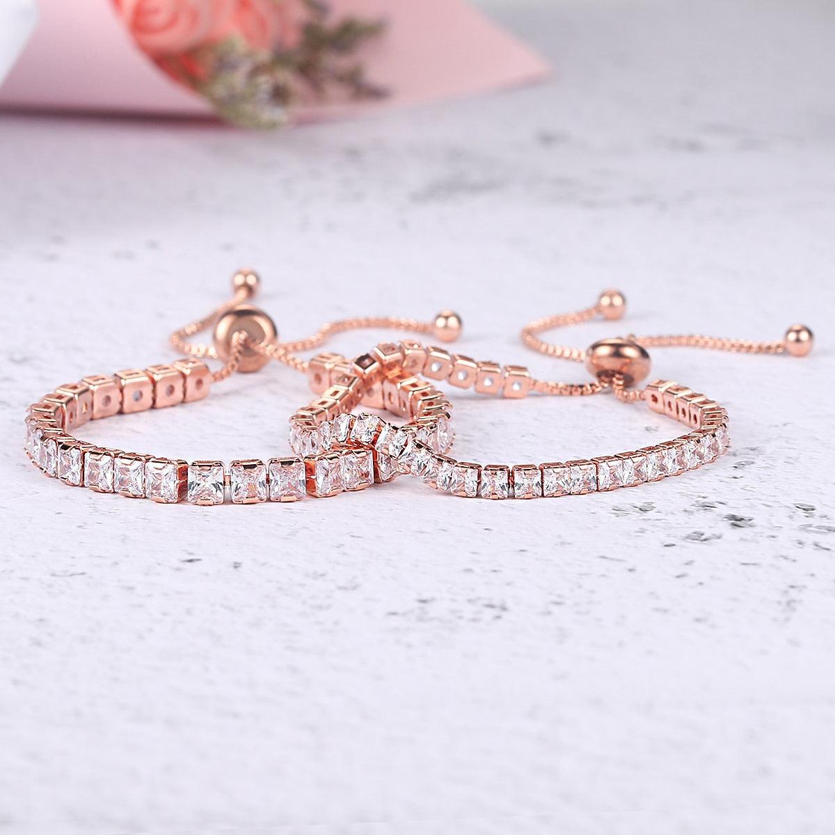 NEW Adjustable Various Size Clear AAA+ Zircon Diamonds Geometric Tennis Bracelets For Women - The Jewellery Supermarket