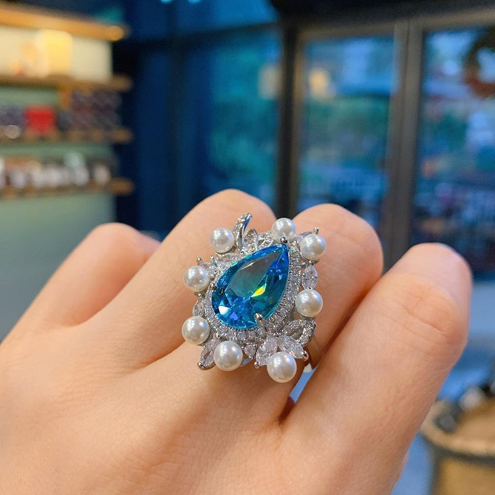 NEW - Luxury Pearl Lab Aquamarine Charming Fine Jewelry Sets - The Jewellery Supermarket