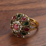 NEW ARRIVAL - Fashion Antique Gold Ethnic Style Crystal Flower Earring Ring Boho Jewellery Sets - The Jewellery Supermarket