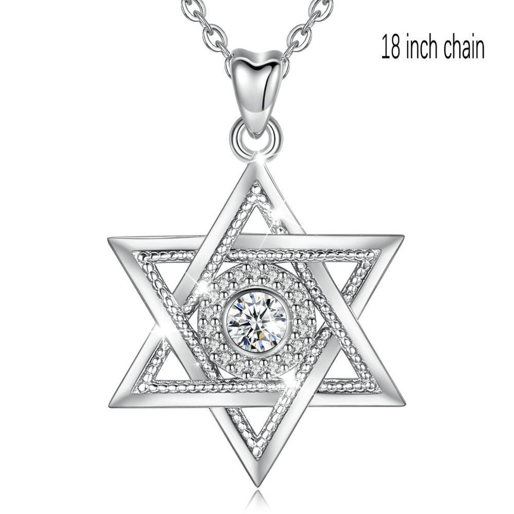 NEW Silver Star of David AAA+ Cubic Zirconia Hexagram Pendant Necklace - The Jewellery Supermarket