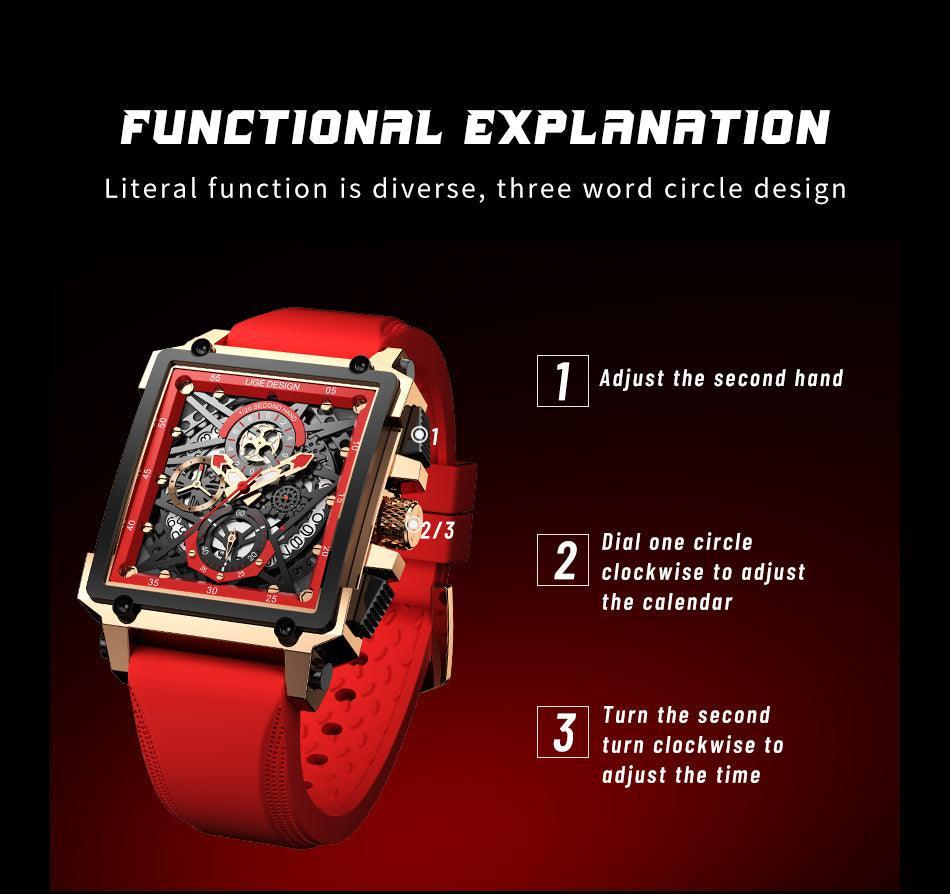Top Brand Square Digital Sports Quartz Waterproof Stopwatch Luxury Mens Watches - The Jewellery Supermarket