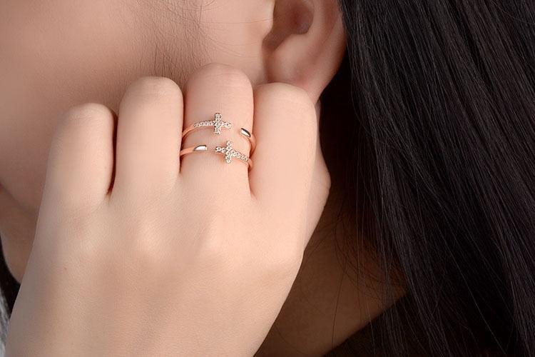 Charming Trendy Cross  Silver 925 Religious Adjustable Rings For Women - Christian Jewellery - The Jewellery Supermarket