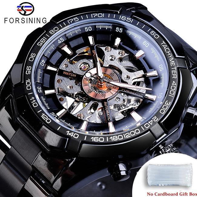 NEW - Luxury Mens Stainless Steel Skeleton Mechanical Waterproof Watch - The Jewellery Supermarket