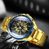 NEW - Luxury Men Gold Skeleton Luminous Military Automatic Mechanical Waterproof Watch - The Jewellery Supermarket