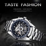 NEW - Luxury Mens Stainless Steel Skeleton Mechanical Waterproof Watch - The Jewellery Supermarket