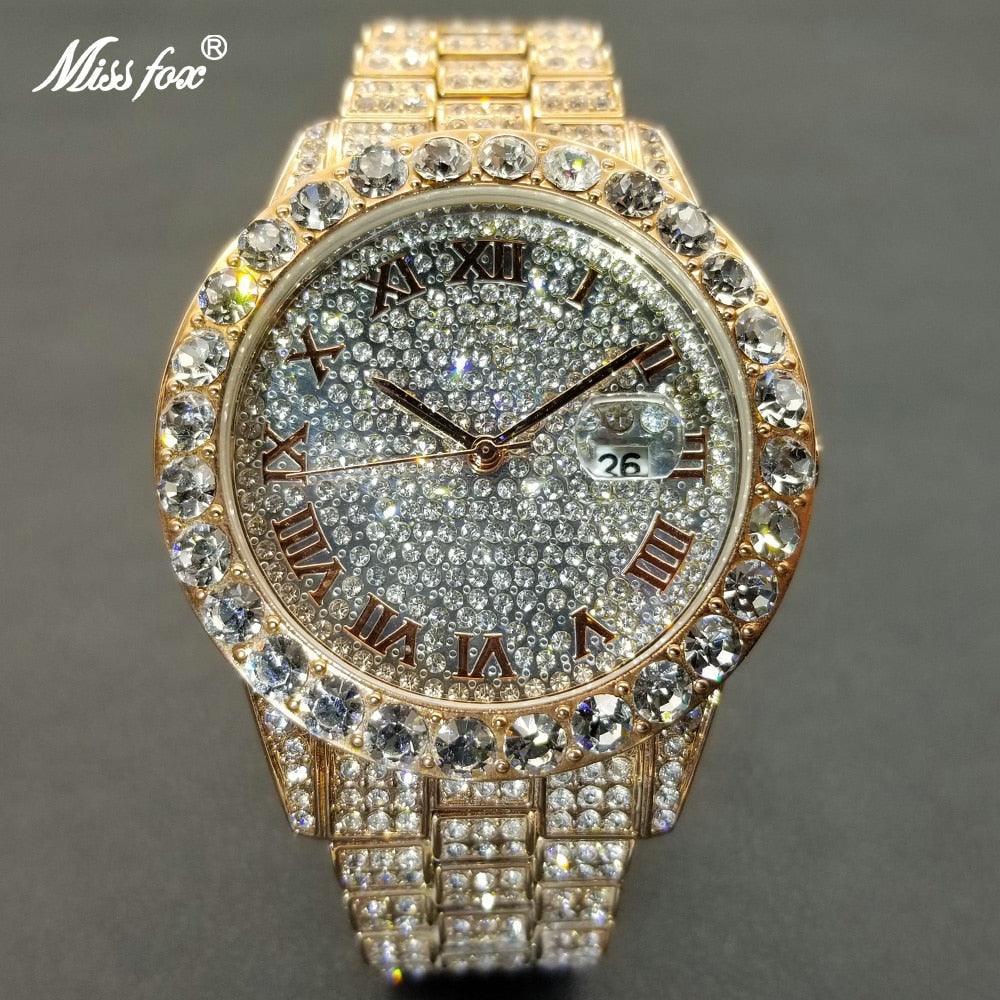 NEW Brand Luxury Roman Ice Out Automatic Date Full Simulated Diamonds Luminous Hip Hop Men Watches - The Jewellery Supermarket