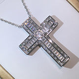 Luxury Silver Cross Princess Cut AAA+ Cubic Zirconia Diamonds Pendant Necklace - Christian Fashion  Jewellery - The Jewellery Supermarket