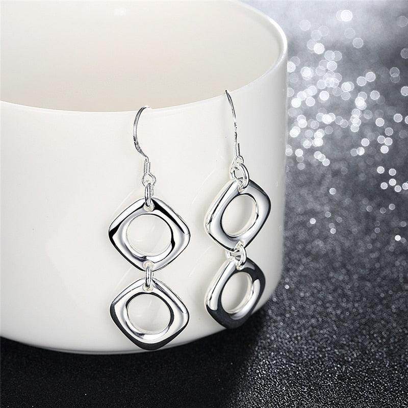 NEW ARRIVAL - Silver Round Square Necklace Earring Set For Woman - Fashion Charming Jewellery - The Jewellery Supermarket