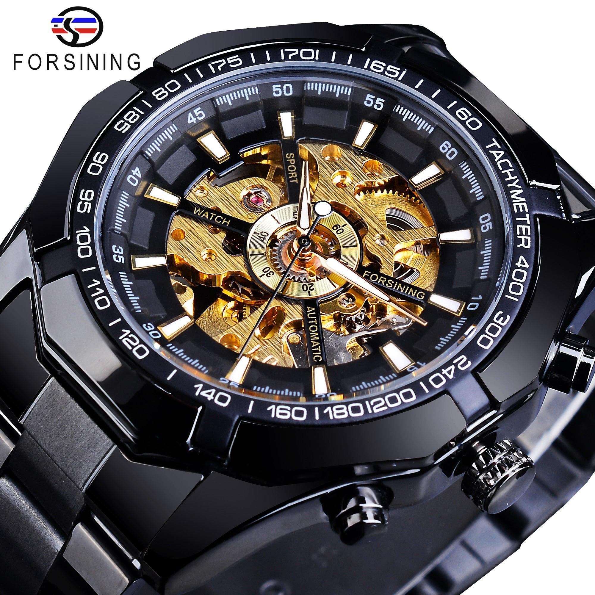 NEW - Luxury Mens Stainless Steel Skeleton Mechanical Waterproof Watch - The Jewellery Supermarket