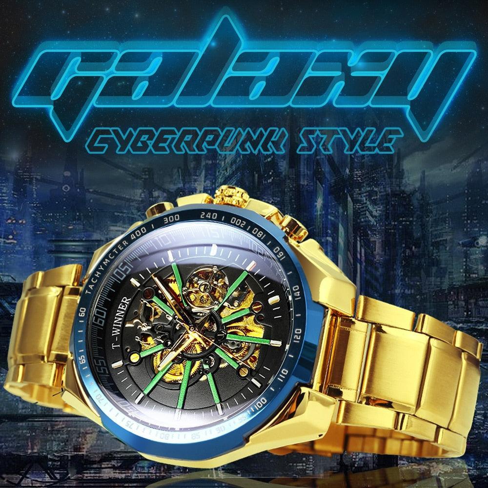 NEW - Luxury Men Gold Skeleton Luminous Military Automatic Mechanical Waterproof Watch - The Jewellery Supermarket