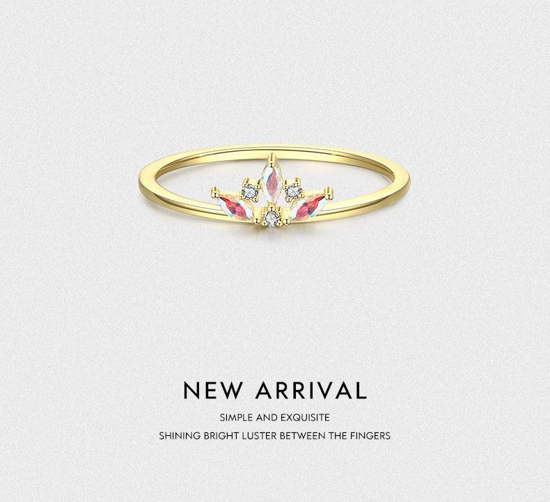 Charming Crown Rainbow Fire Color Delicate Sterling AAA+ CZ Diamonds Ring - The Jewellery Supermarket
