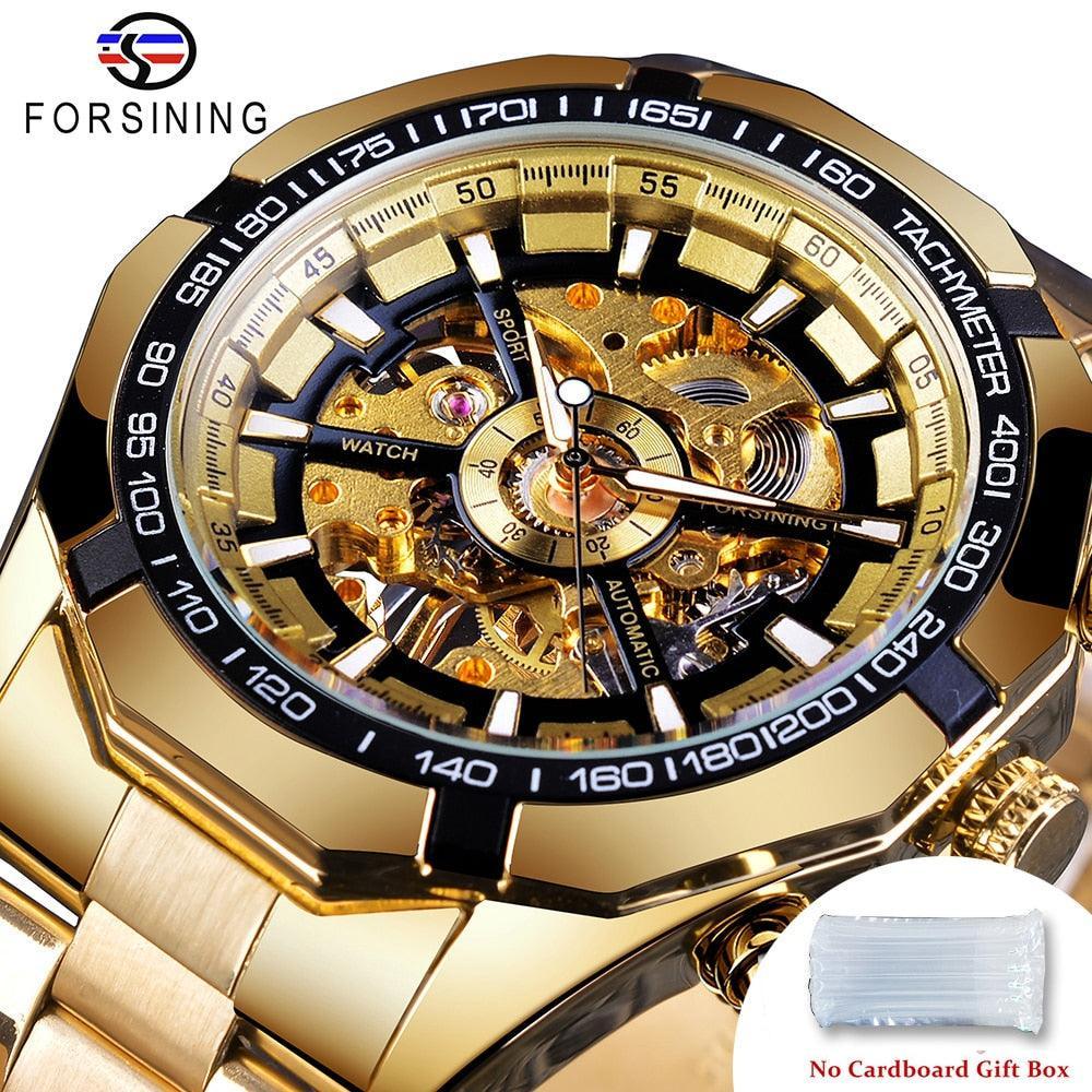NEW - Luxury Mens Stainless Steel Skeleton Mechanical Waterproof Watch - The Jewellery Supermarket