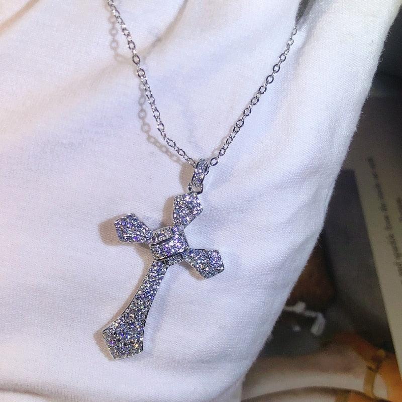 BEST GIFTS S925 Silver Luxury Big Cross AAA+ Cubic Zirconia Diamonds Pendant Necklace For Women - The Jewellery Supermarket