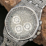 NEW Luxury Top Brand  2pcs Gold Colour Cuban Chain Male Bling Iced Out Wristwatch Bracelet for Men - The Jewellery Supermarket