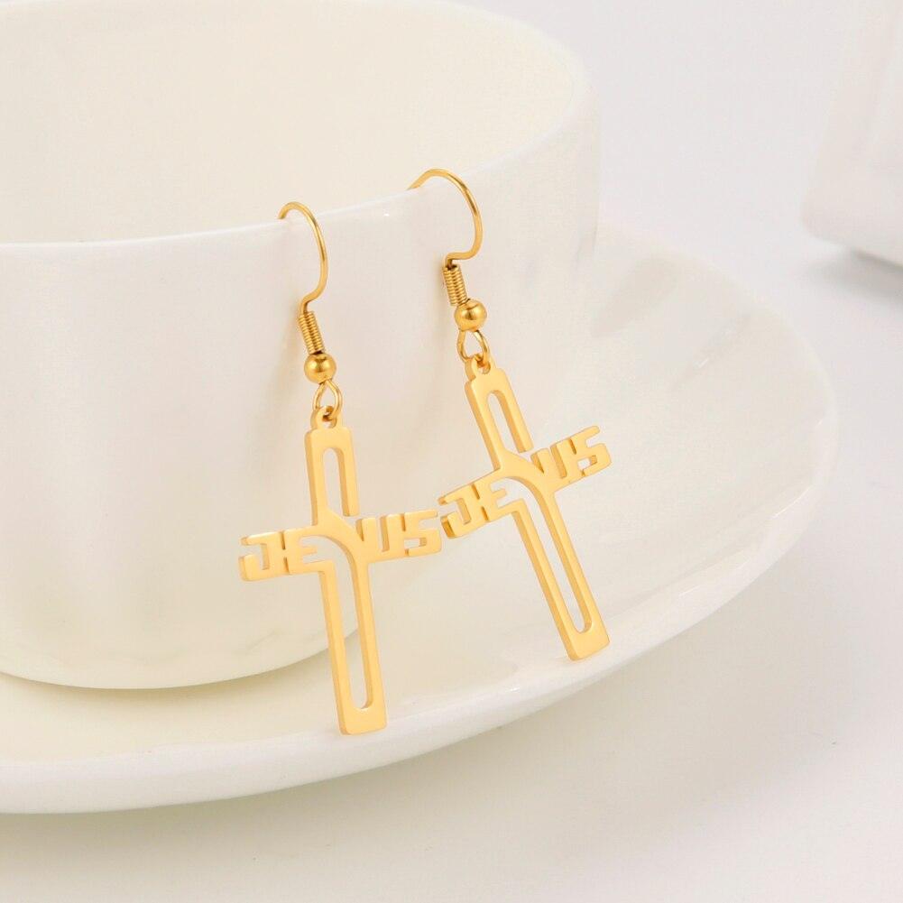 Stainless Steel Christian Jesus Cross Dangle Drop Earrings for Women - Religious Jewellery - The Jewellery Supermarket