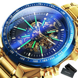 NEW - Luxury Men Gold Skeleton Luminous Military Automatic Mechanical Waterproof Watch - The Jewellery Supermarket
