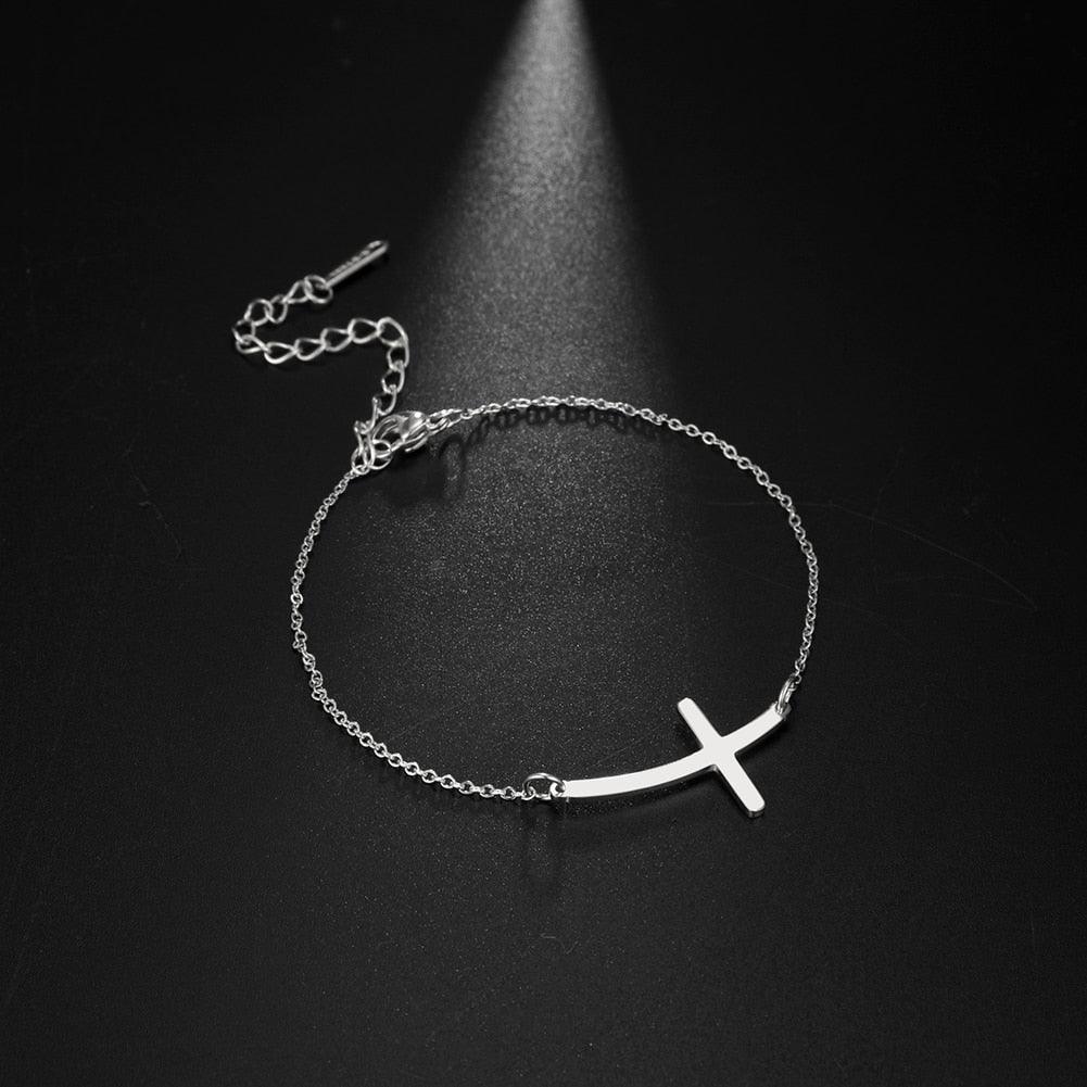 Best Seller - Christian Simple Chain Stainless Steel Cross Charm Bracelets Bangles - Religious Jewellery - The Jewellery Supermarket