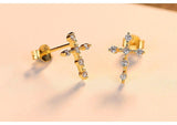 New Sparkling Simple Silver Tiny AAA+ Cubic Zirconia Diamonds Cross Stud Earrings for Women - The Jewellery Supermarket