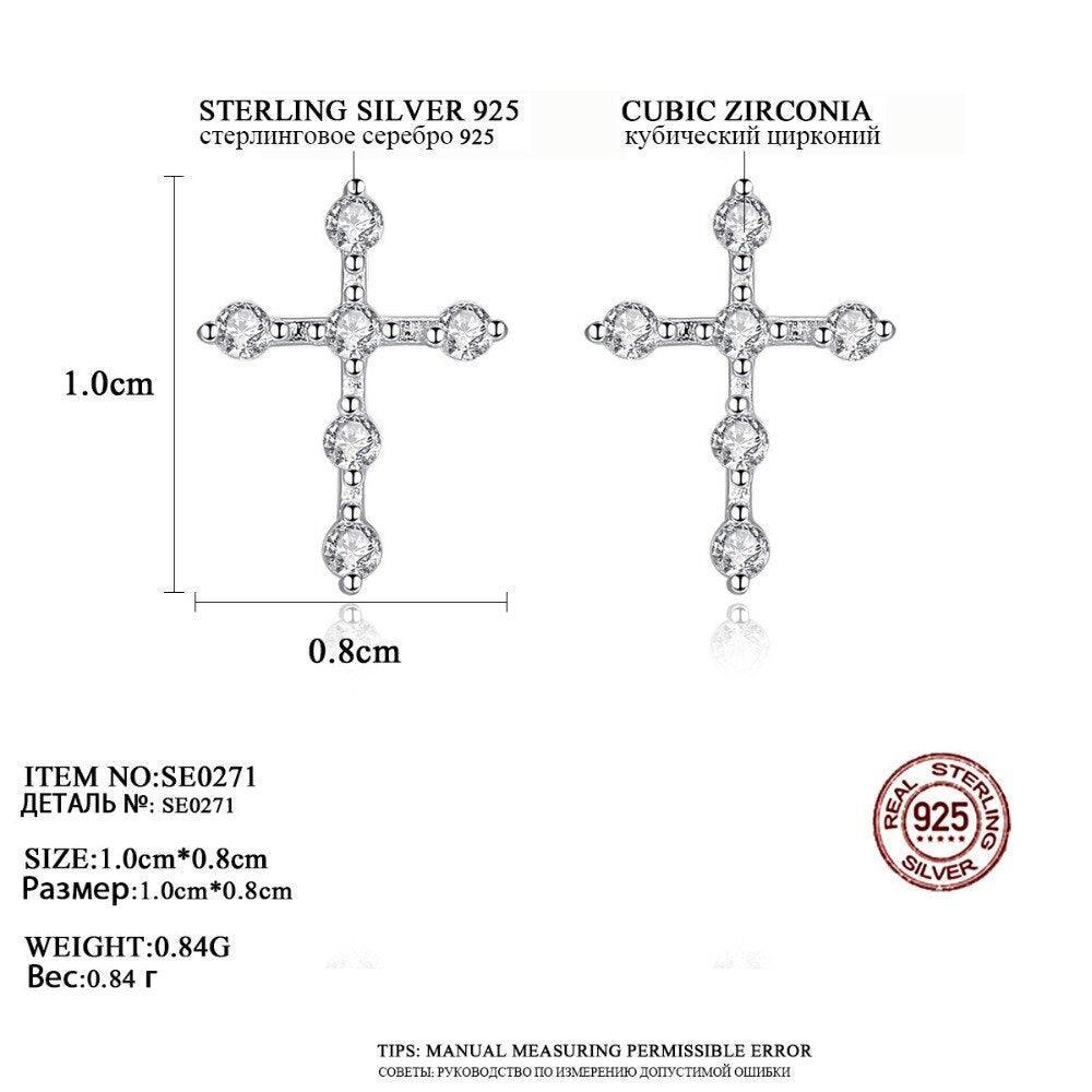 New Sparkling Simple Silver Tiny AAA+ Cubic Zirconia Diamonds Cross Stud Earrings for Women - The Jewellery Supermarket
