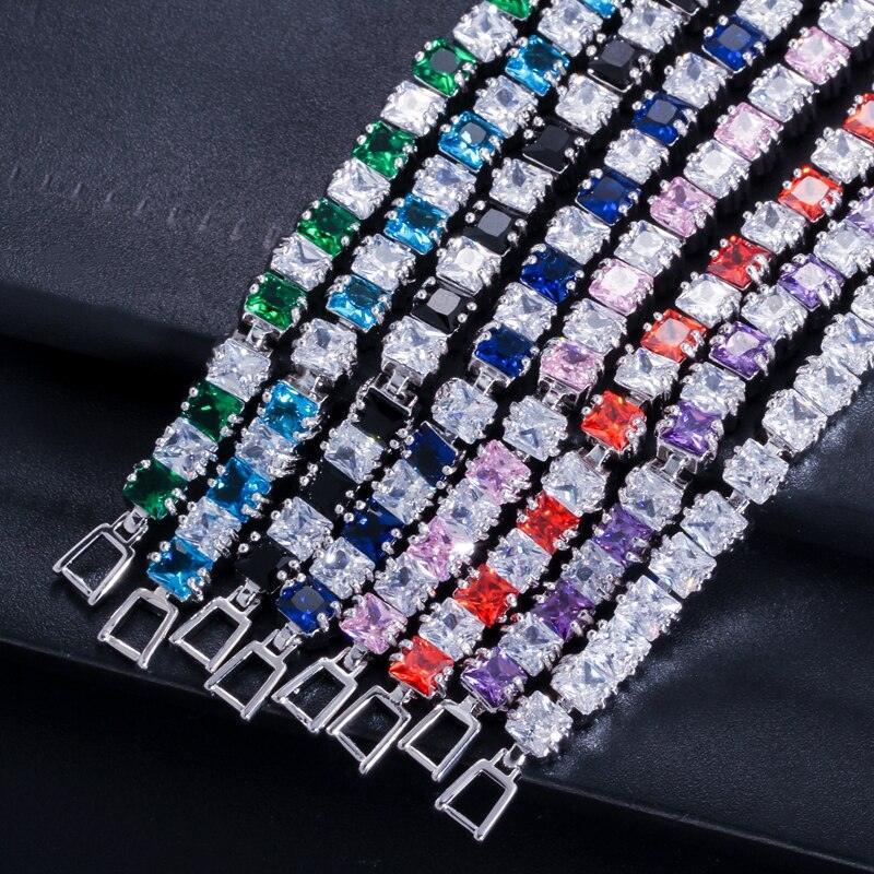 Fashion Tennis Style White Gold Color AAA+ Cubic Zirconia Simulated Diamonds With Red Blue Black Green Bracelets - The Jewellery Supermarket