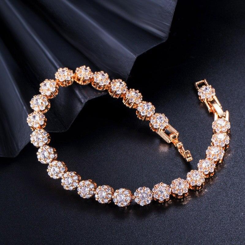 Classic Micro Pave Round AAA+ Cubic Zirconia Simulated Diamonds Yellow Gold Color Tennis Bracelets for Women - The Jewellery Supermarket
