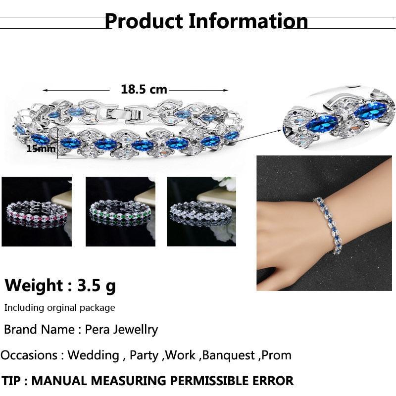 DAZZLING Trendy Royal Big Marquise Blue AAA+ Cubic Zirconia Simulated Diamonds Silver Color Tennis Bracelet - The Jewellery Supermarket