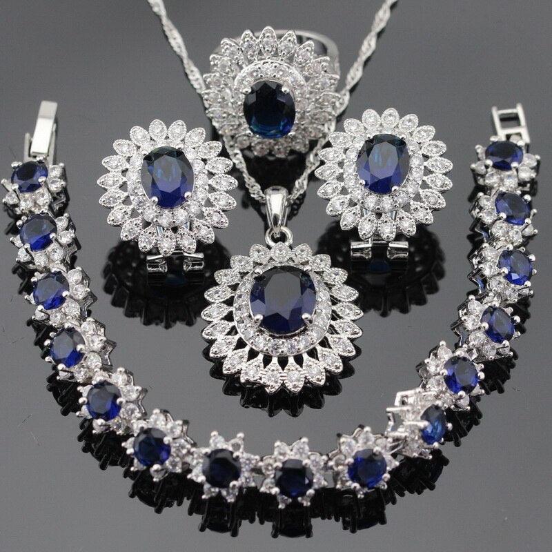 Ideal Gift - Dark Blue Sapphire AAA+ White Zircon Jewellery Set - The Jewellery Supermarket