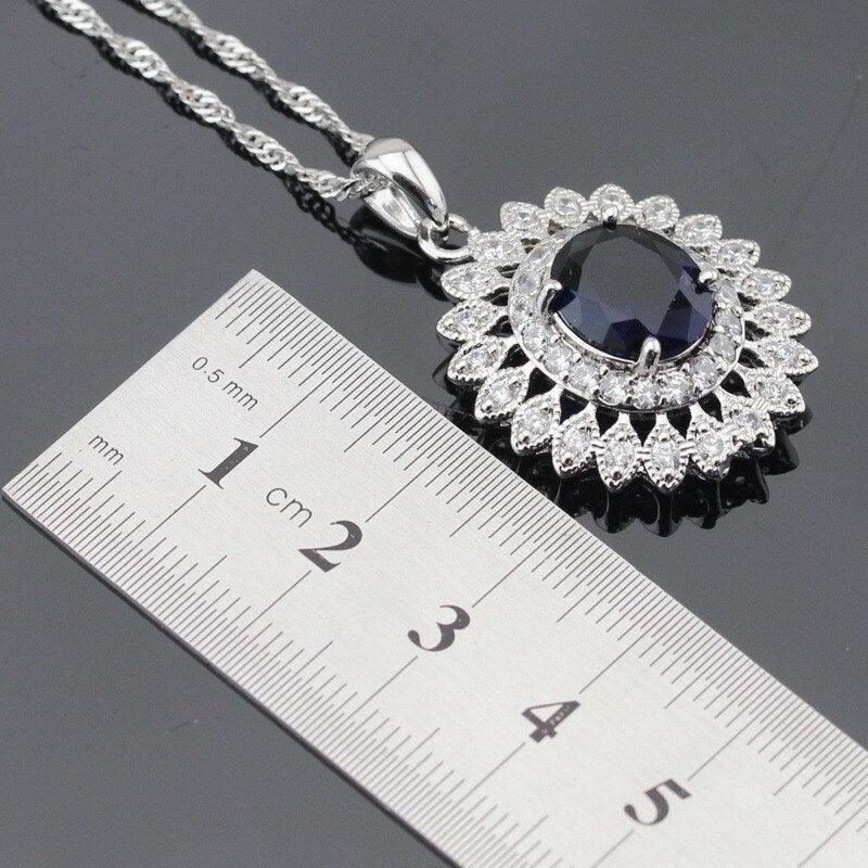 Ideal Gift - Dark Blue Sapphire AAA+ White Zircon Jewellery Set - The Jewellery Supermarket
