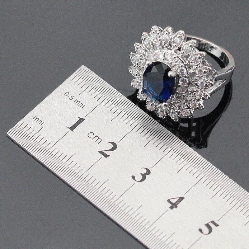 Ideal Gift - Dark Blue Sapphire AAA+ White Zircon Jewellery Set - The Jewellery Supermarket