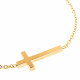 Crucifix Jesus Christian Horizontal Sideways Cross Charm Bracelets for Women - Stainless Steel Religious Jewellery - The Jewellery Supermarket