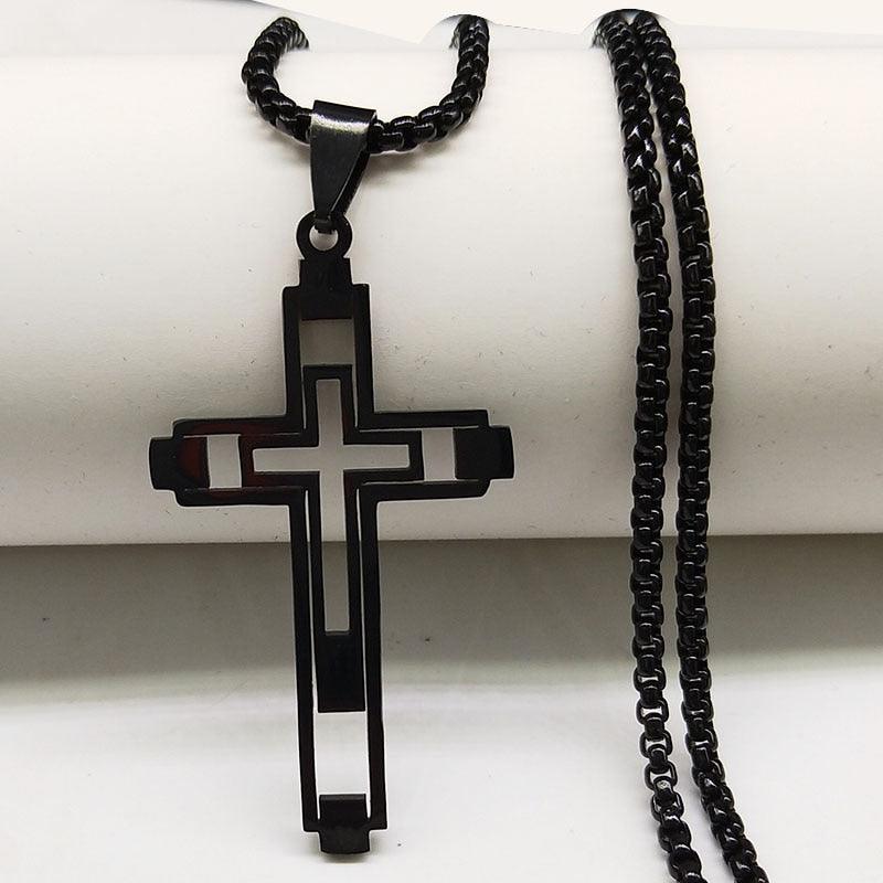 Impressive Stainless Steel Cross Necklace Black Silver Color Gothic Style Necklace - Christian Jewellery - The Jewellery Supermarket