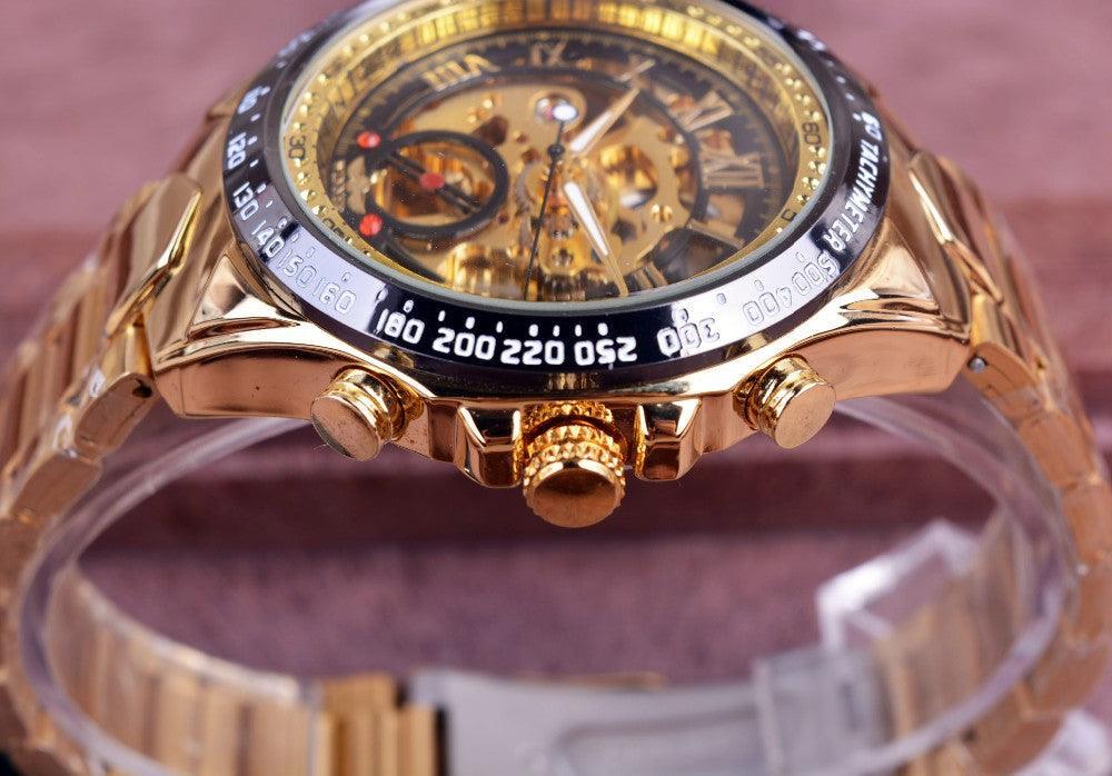 NEW - Luxury Mens Golden Mechanical Automatic Skeleton Watch - The Jewellery Supermarket
