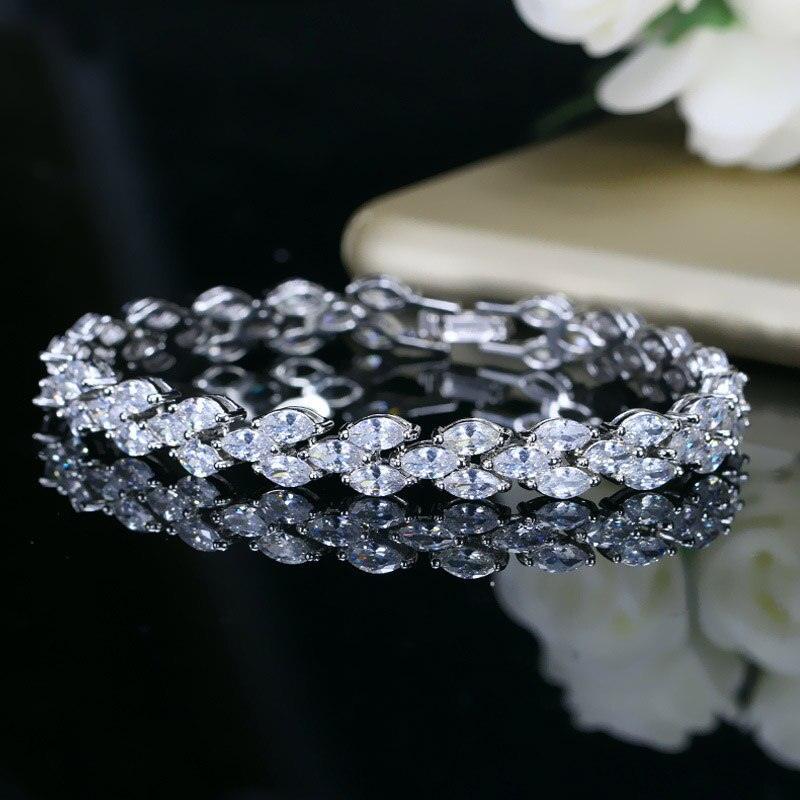 DAZZLING Trendy Royal Big Marquise Blue AAA+ Cubic Zirconia Simulated Diamonds Silver Color Tennis Bracelet - The Jewellery Supermarket