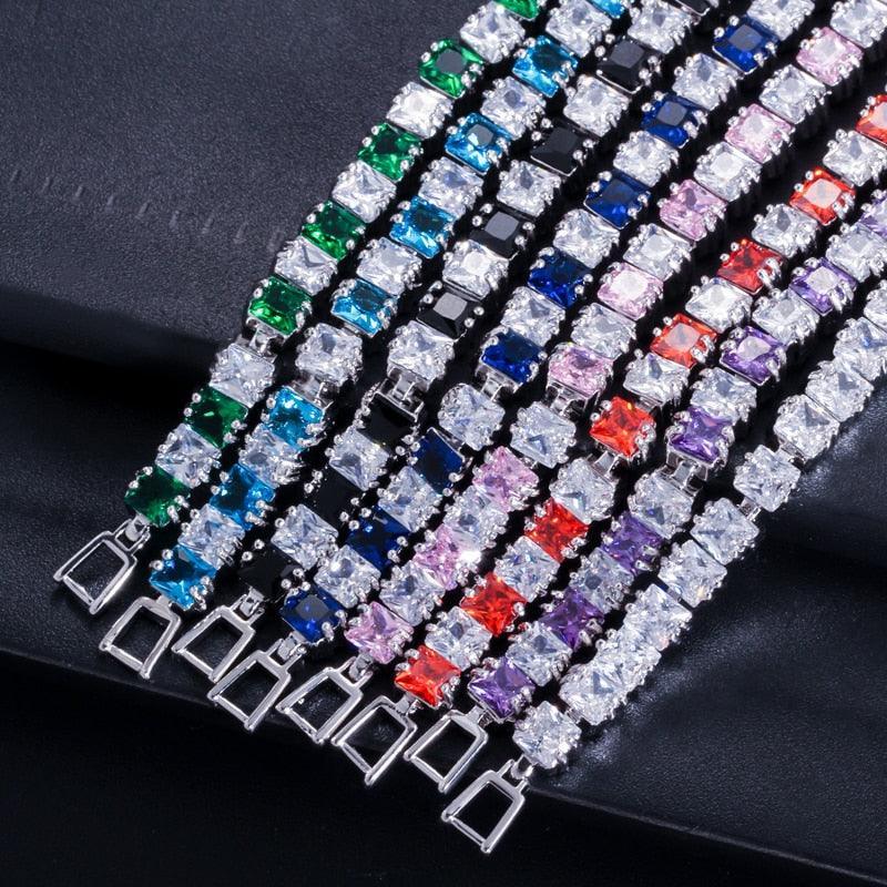 Fashion Tennis Style White Gold Color AAA+ Cubic Zirconia Simulated Diamonds With Red Blue Black Green Bracelets - The Jewellery Supermarket