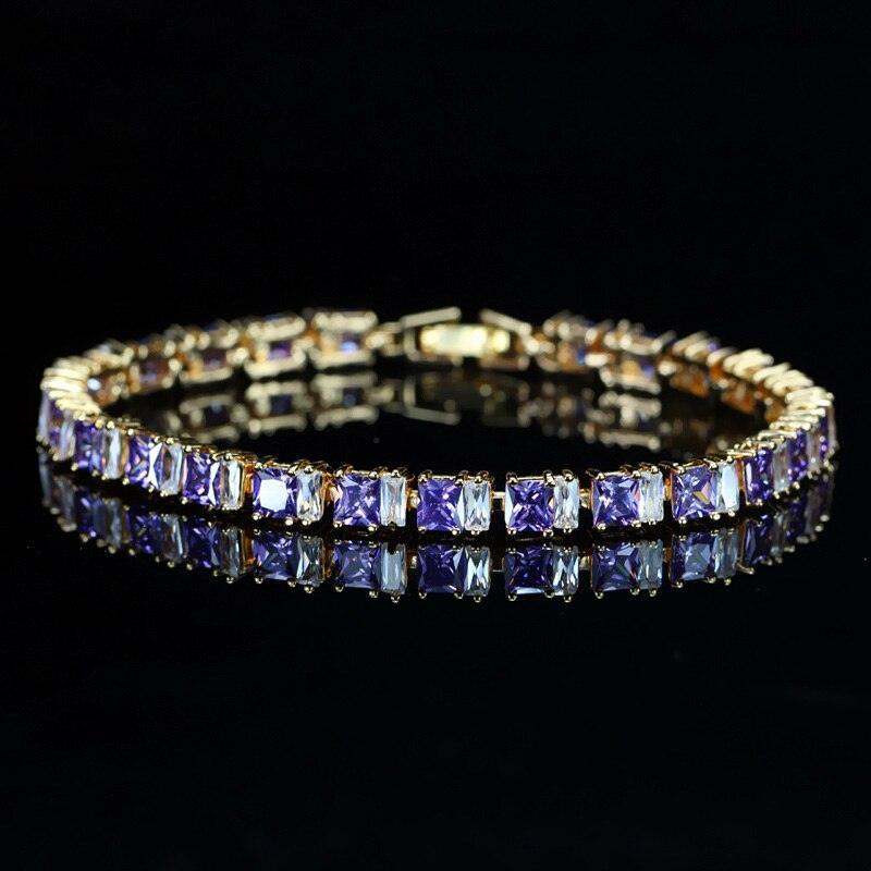 SUPERB Stylish Square Cut Sparkling AAA+ Cubic Zircon Simulated Diamonds Yellow Gold Color Tennis Bracelet - The Jewellery Supermarket