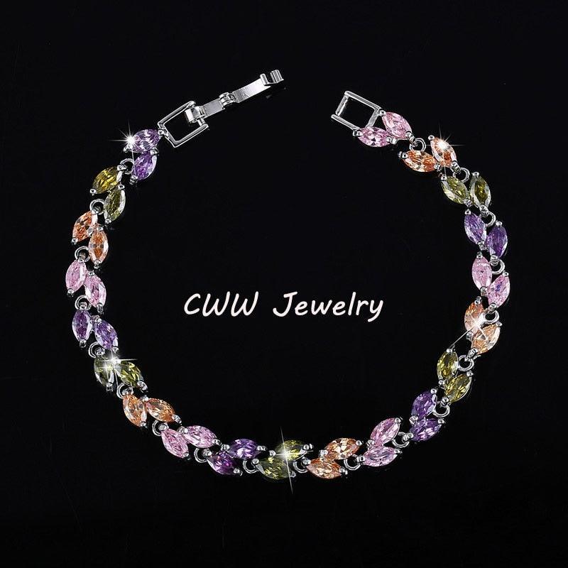 DELIGHTFUL Trendy AAA+ Cubic Zirconia Simulated Diamonds Silver Color Leaf Charming Bracelets - The Jewellery Supermarket
