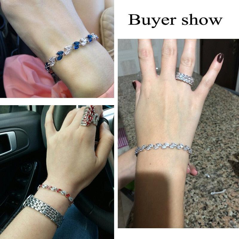 DELIGHTFUL Trendy AAA+ Cubic Zirconia Simulated Diamonds Silver Color Leaf Charming Bracelets - The Jewellery Supermarket