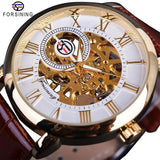 NEW - Luxury Men Gold Hollow Engraving Black Leather Skeleton Mechanical Watches - The Jewellery Supermarket