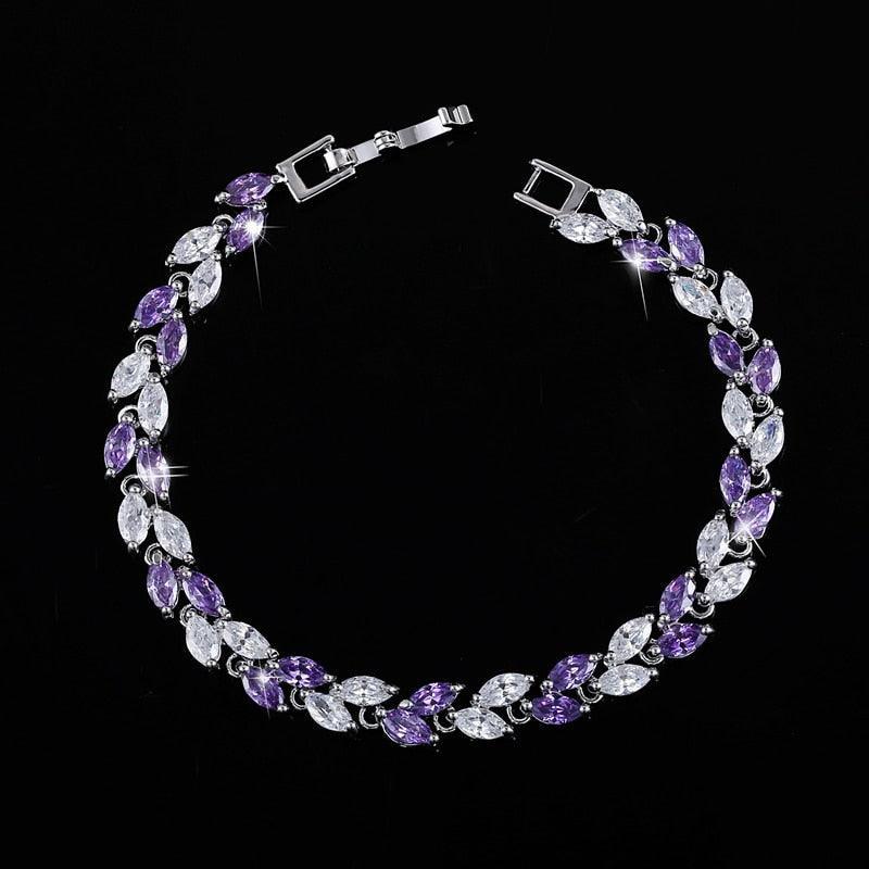 DELIGHTFUL Trendy AAA+ Cubic Zirconia Simulated Diamonds Silver Color Leaf Charming Bracelets - The Jewellery Supermarket