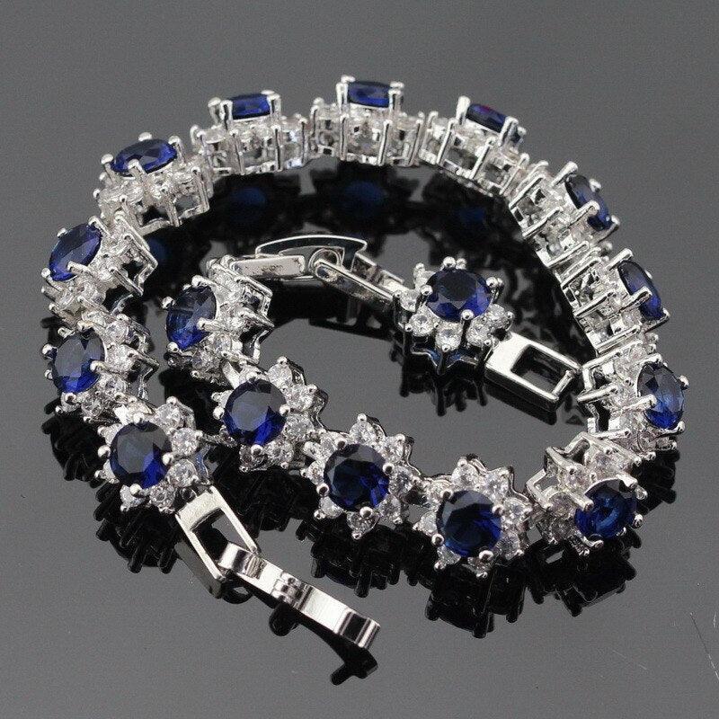 Ideal Gift - Dark Blue Sapphire AAA+ White Zircon Jewellery Set - The Jewellery Supermarket
