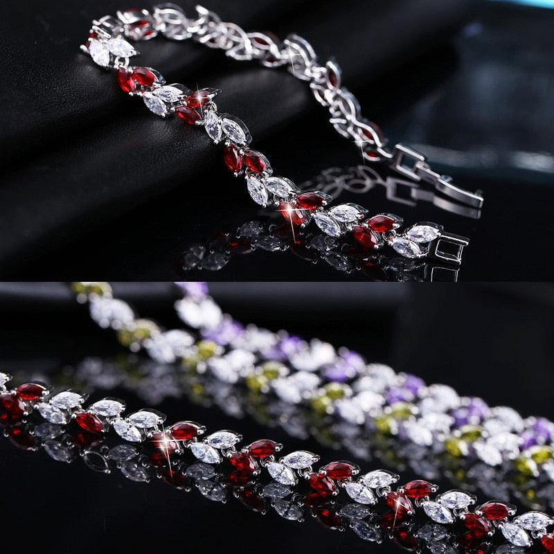 DELIGHTFUL Trendy AAA+ Cubic Zirconia Simulated Diamonds Silver Color Leaf Charming Bracelets - The Jewellery Supermarket