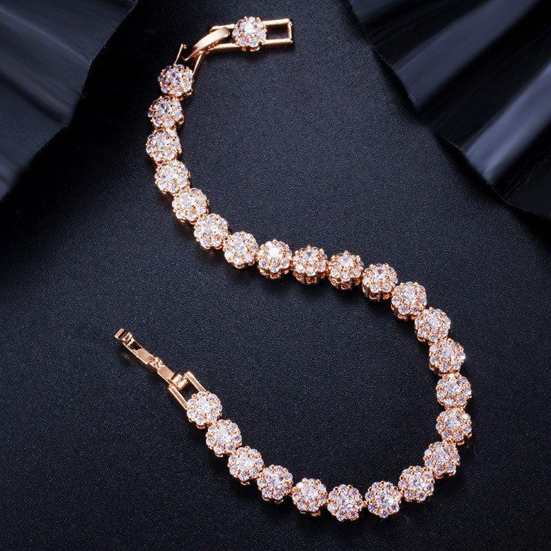 Classic Micro Pave Round AAA+ Cubic Zirconia Simulated Diamonds Yellow Gold Color Tennis Bracelets for Women - The Jewellery Supermarket