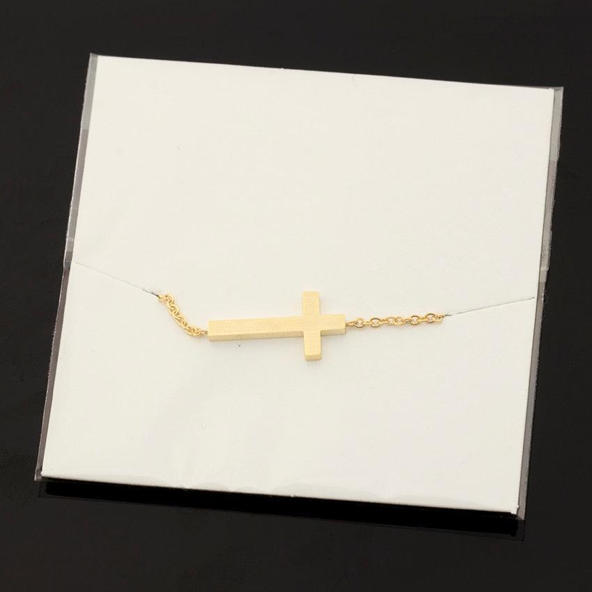 Crucifix Jesus Christian Horizontal Sideways Cross Charm Bracelets for Women - Stainless Steel Religious Jewellery - The Jewellery Supermarket