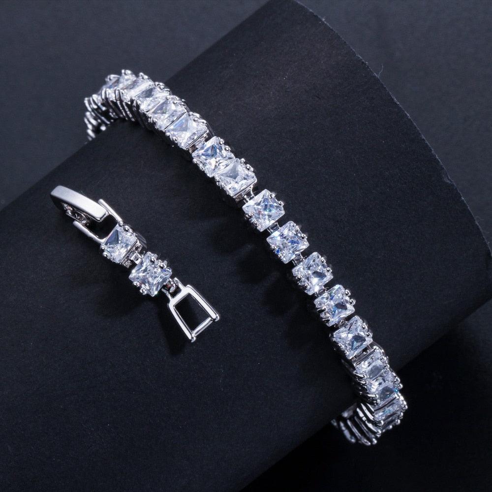 DELIGHTFUL High QualityPrincess Cut Sparkling Square AAA+ Cubic Zircon Simulated Diamonds Tennis Bracelets - The Jewellery Supermarket