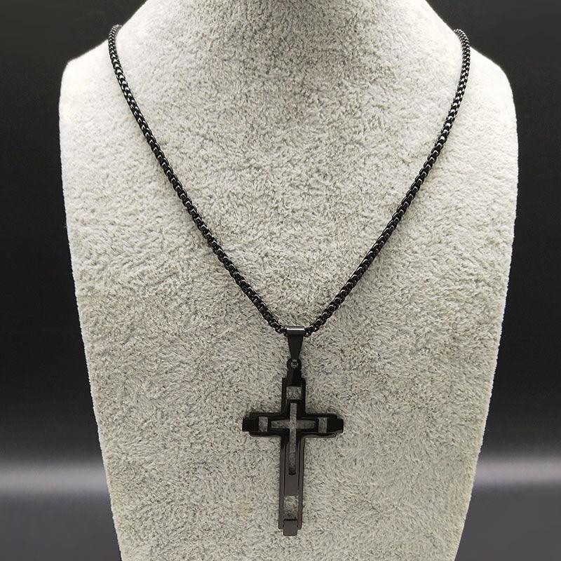 Impressive Stainless Steel Cross Necklace Black Silver Color Gothic Style Necklace - Christian Jewellery - The Jewellery Supermarket