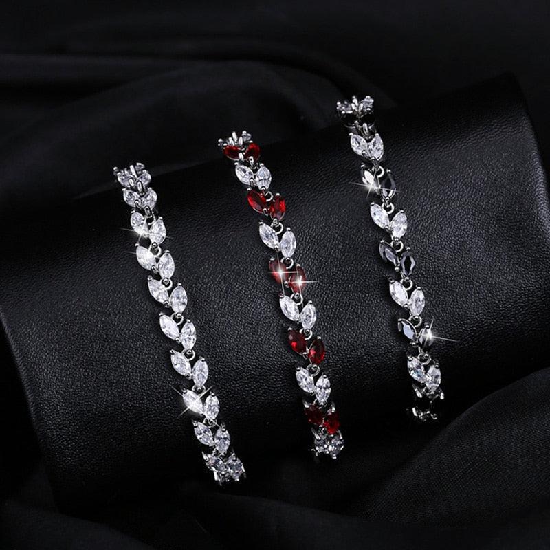 DELIGHTFUL Trendy AAA+ Cubic Zirconia Simulated Diamonds Silver Color Leaf Charming Bracelets - The Jewellery Supermarket