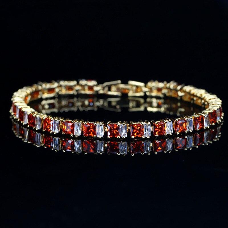 SUPERB Stylish Square Cut Sparkling AAA+ Cubic Zircon Simulated Diamonds Yellow Gold Color Tennis Bracelet - The Jewellery Supermarket