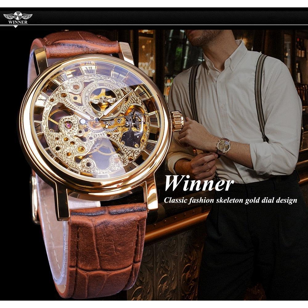 Top Brand Luxury Transparent Golden Case Luxury Casual Design Skeleton Watch - The Jewellery Supermarket