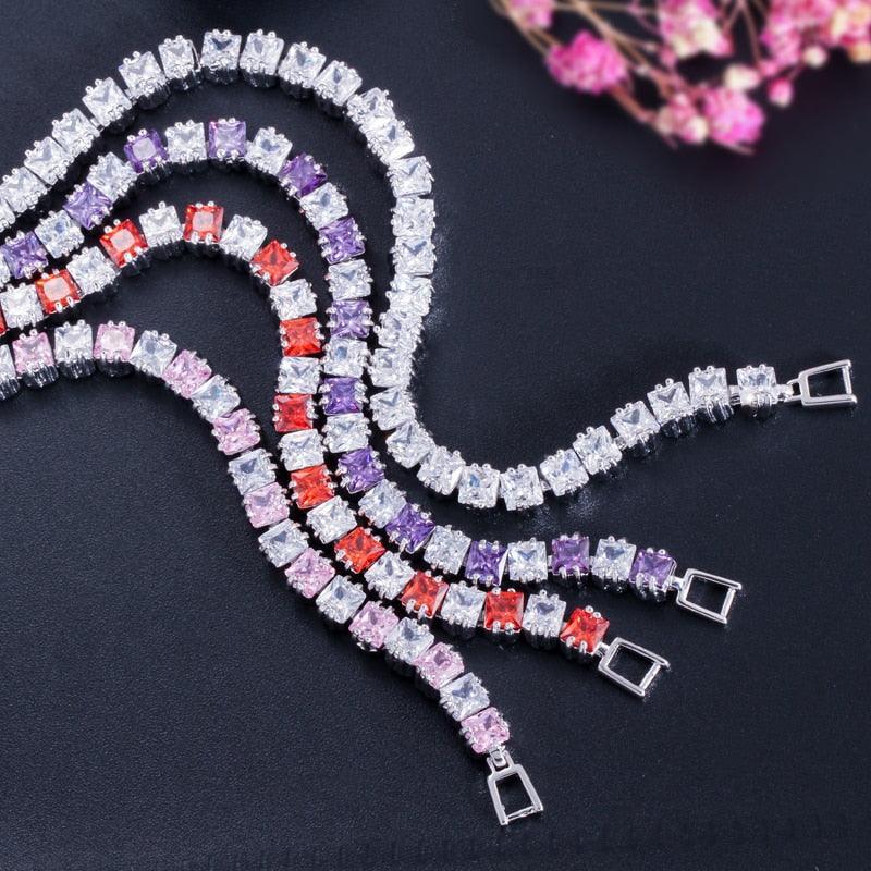 DELIGHTFUL High QualityPrincess Cut Sparkling Square AAA+ Cubic Zircon Simulated Diamonds Tennis Bracelets - The Jewellery Supermarket
